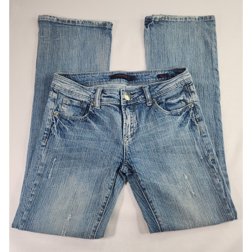 Vigold Jeans Womens Juniors Size 3 Bootcut Light Wash Distressed Low Rise